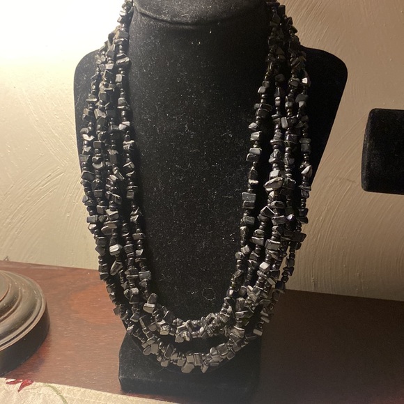 Necklace w/5 strands of stone beads, and set of earrings sold with it! - Picture 7 of 7
